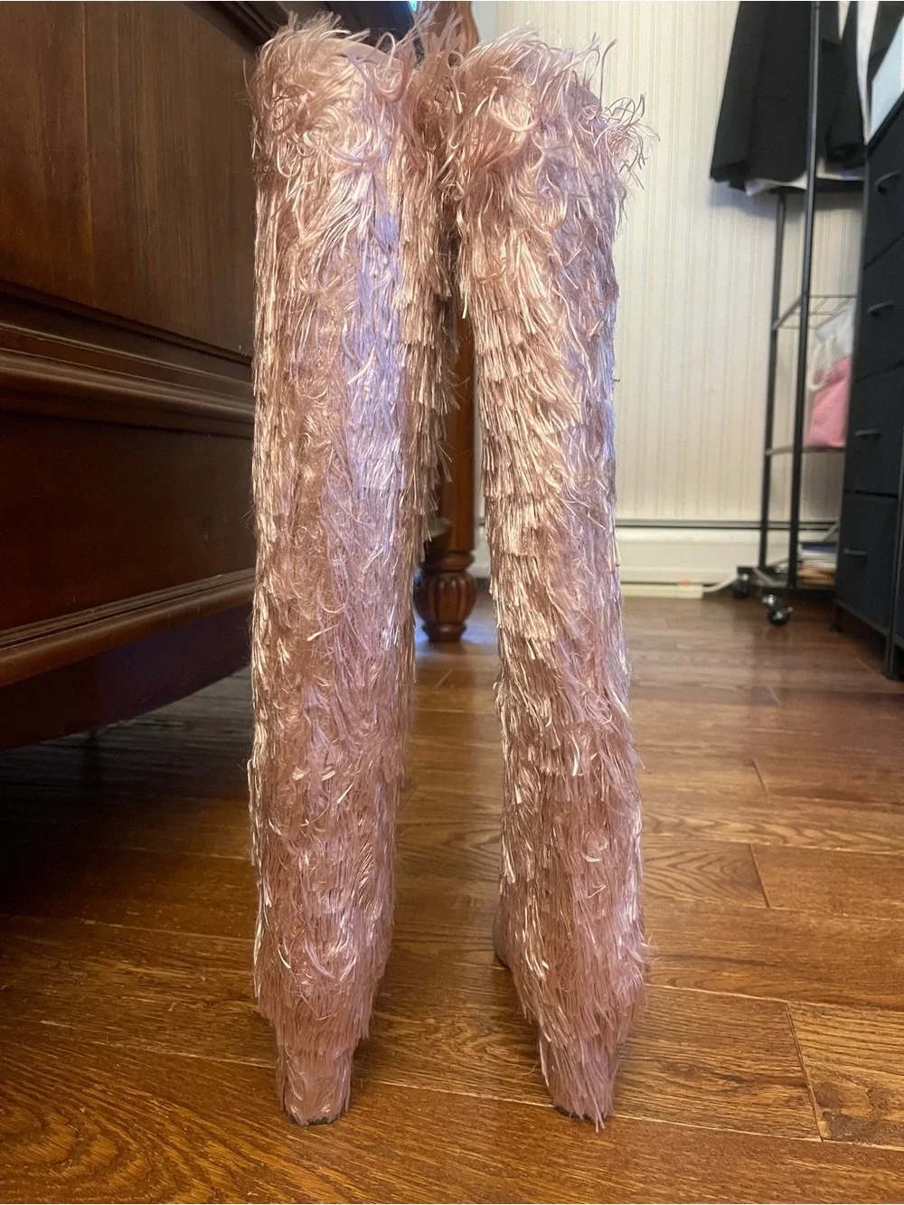 Jimmy Choo Blush Feather-Trim Over-the-Knee Boots